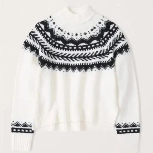 Abercrombie Cable Mock Neck Fair Isle Sweater Women's Size Medium - Picture 1 of 4
